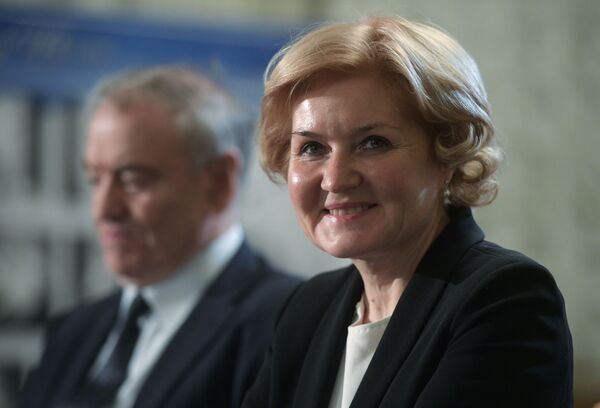 Заместитель председателя правительства РФ Ольга Голодец во время пресс-конференции, посвященной проведению XVI Международного конкурса имени П. И. Чайковского Заместитель председателя правительства РФ Ольга Голодец во время пресс-конференции, посвященной проведению XVI Международного конкурса имени П. И. Чайковского