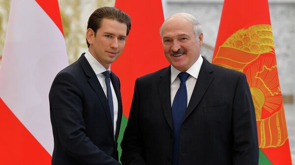 Канцлер Австрии Себастьян Курц и президент Беларуси Александр Лукашенко во время встречи в Минске. 29 марта 2019 Канцлер Австрии Себастьян Курц и президент Беларуси Александр Лукашенко во время встречи в Минске. 29 марта 2019
