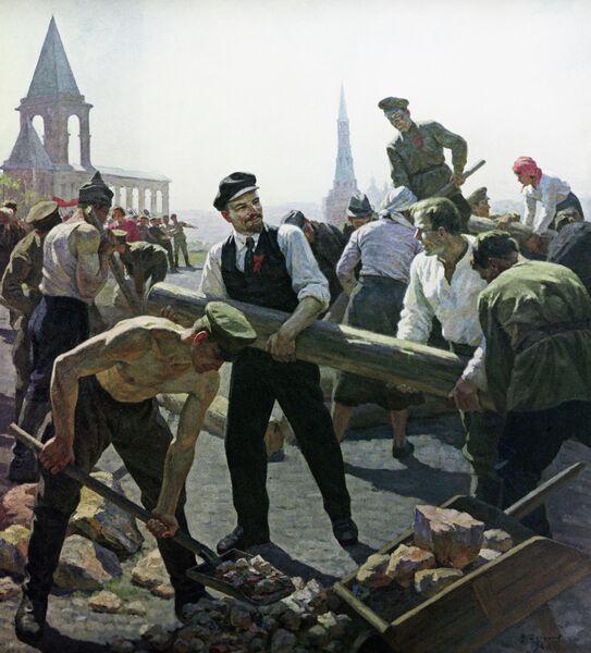 Картина В.И. Ленин на субботнике в Кремле. Репродукция. Масло. Художник Николай Александрович Сысоев (1918-2001) Картина В.И. Ленин на субботнике в Кремле. Репродукция. Масло. Художник Николай Александрович Сысоев (1918-2001)