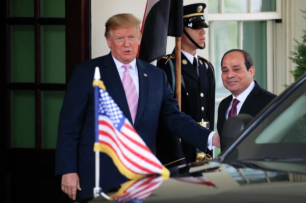 Президент США Дональд Трамп и президент Египта Абдель Фаттах ас-Сиси во время встречи в Белом доме. 9 апреля 2019 Президент США Дональд Трамп и президент Египта Абдель Фаттах ас-Сиси во время встречи в Белом доме. 9 апреля 2019