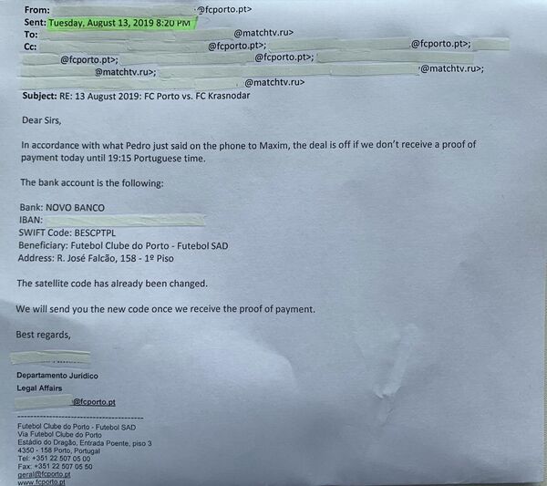 Письмо ФК Порту телеканалу Матч ТВ Письмо ФК Порту телеканалу Матч ТВ