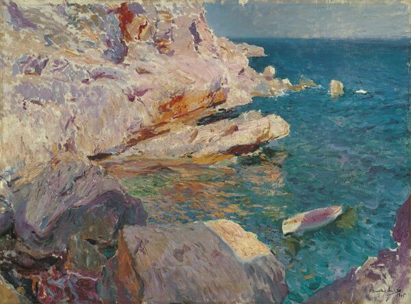 Хоакин Соролья. Скалы в Хавеа и белая лодка. 1905. Коллекция Кармен Тиссен-Борнемиса Хоакин Соролья. Скалы в Хавеа и белая лодка. 1905. Коллекция Кармен Тиссен-Борнемиса