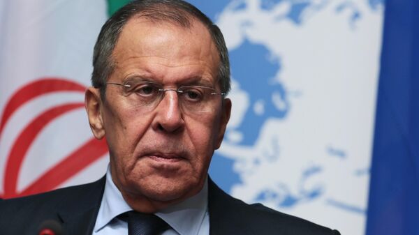 Глава МИД РФ Сергей Лавров во время пресс-конференции по итогам встречи министров иностранных дел астанинской тройки 