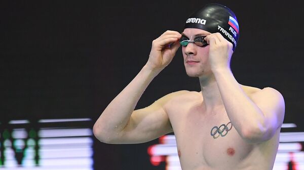 Григорий Тарасевич (Россия) в соревнованиях по плаванию на дистанции 100 м на спине среди мужчин на VI этапе Кубка мира по плаванию в Казани.