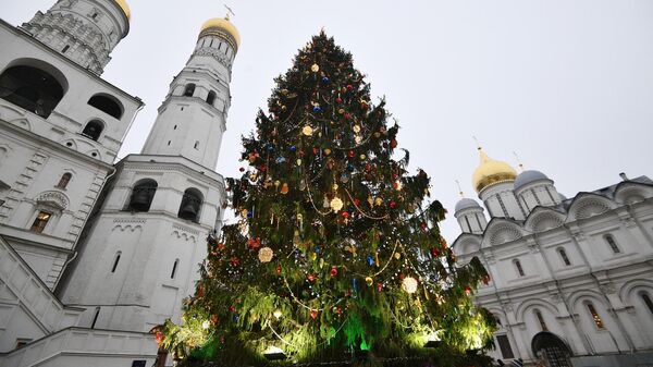 Украшение новогодней елки на Соборной площади Кремля Украшение новогодней елки на Соборной площади Кремля