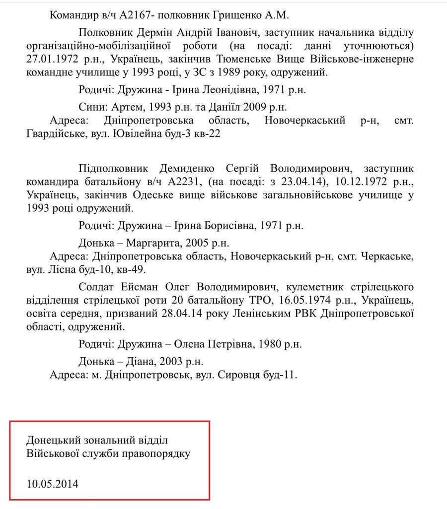 Справка Донецкого зонального отдела Военной службы правопорядка ВСУ Справка Донецкого зонального отдела Военной службы правопорядка ВСУ