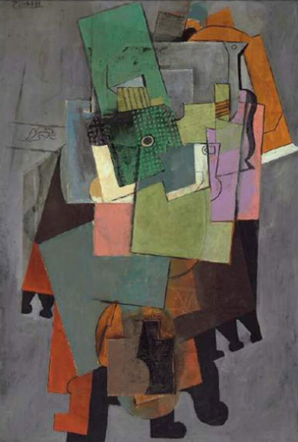 Пабло Пикассо (1878-1973). Музыкальные инструменты на столике, 1914 Пабло Пикассо (1878-1973). Музыкальные инструменты на столике, 1914