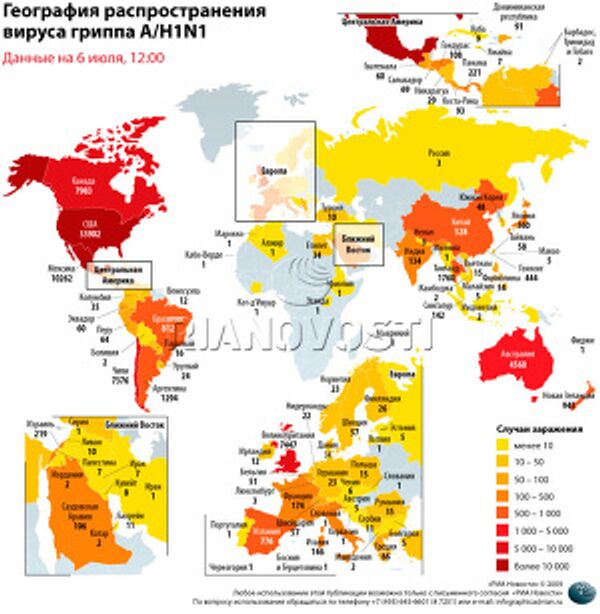 География распространения вируса гриппа A/H1N1 География распространения вируса гриппа A/H1N1