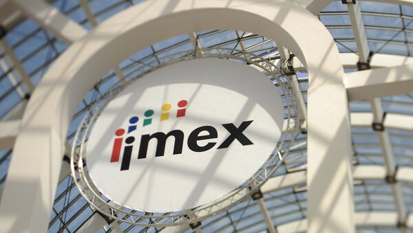 Логотип выставки IMEX. Архивное фото Логотип выставки IMEX. Архивное фото