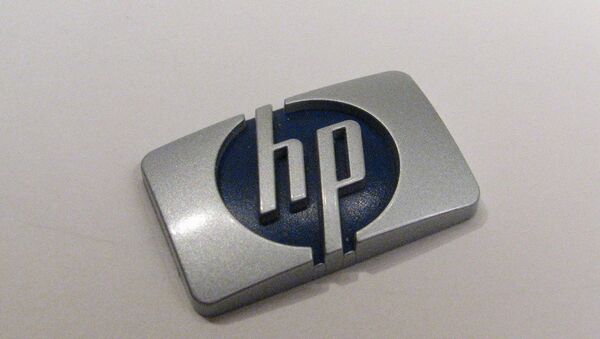 Фотография логотипа Hewlett-Packard. Архивное фото Фотография логотипа Hewlett-Packard. Архивное фото