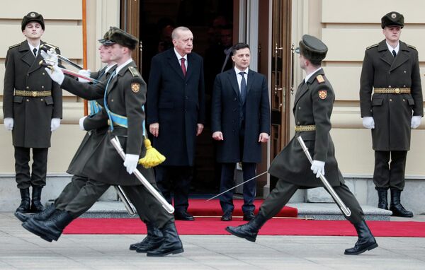 Президент Украины Владимир Зеленский и президент Турции Реджеп Тайип Эрдоган во время встречи в Киеве Президент Украины Владимир Зеленский и президент Турции Реджеп Тайип Эрдоган во время встречи в Киеве