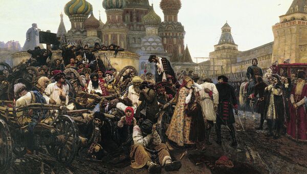Картина Утро стрелецкой казни художника Василия Ивановича Сурикова, 1881 Картина Утро стрелецкой казни художника Василия Ивановича Сурикова, 1881