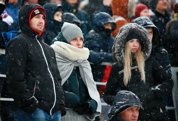 Болельщики во время матча 24-го тура чемпионата России по футболу среди клубов Премьер-лиги между командами ФК Уфа и ФК Зенит Болельщики во время матча 24-го тура чемпионата России по футболу среди клубов Премьер-лиги между командами ФК Уфа и ФК Зенит