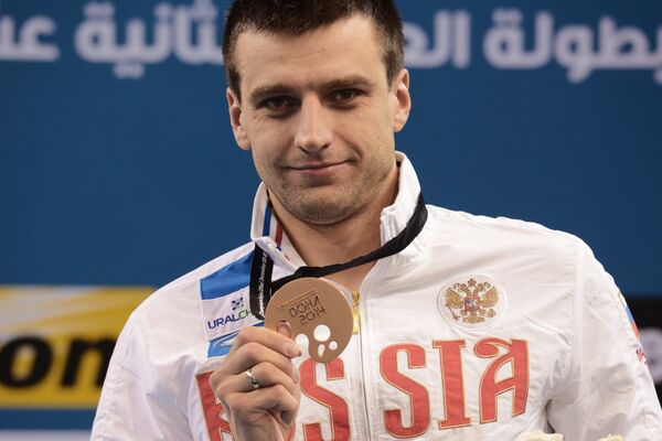 Станислав Донец (Россия) завоевавший бронзовую медаль на дистанции 50 м на спине Станислав Донец (Россия) завоевавший бронзовую медаль на дистанции 50 м на спине
